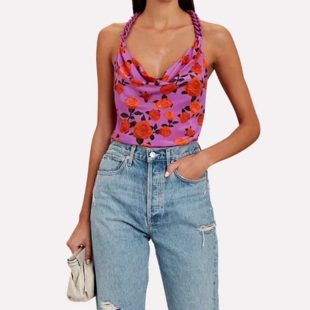 Giuseppe Di Morabito Silk Chain Halter Cowl Top Floral NWT IT42 US6 Discontinued